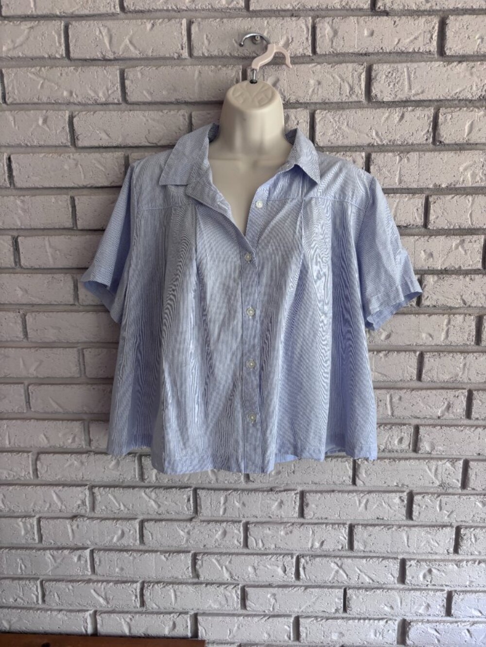 Lucky Brand Women’s Pleated Stripe Button Down Crop Boxy Large